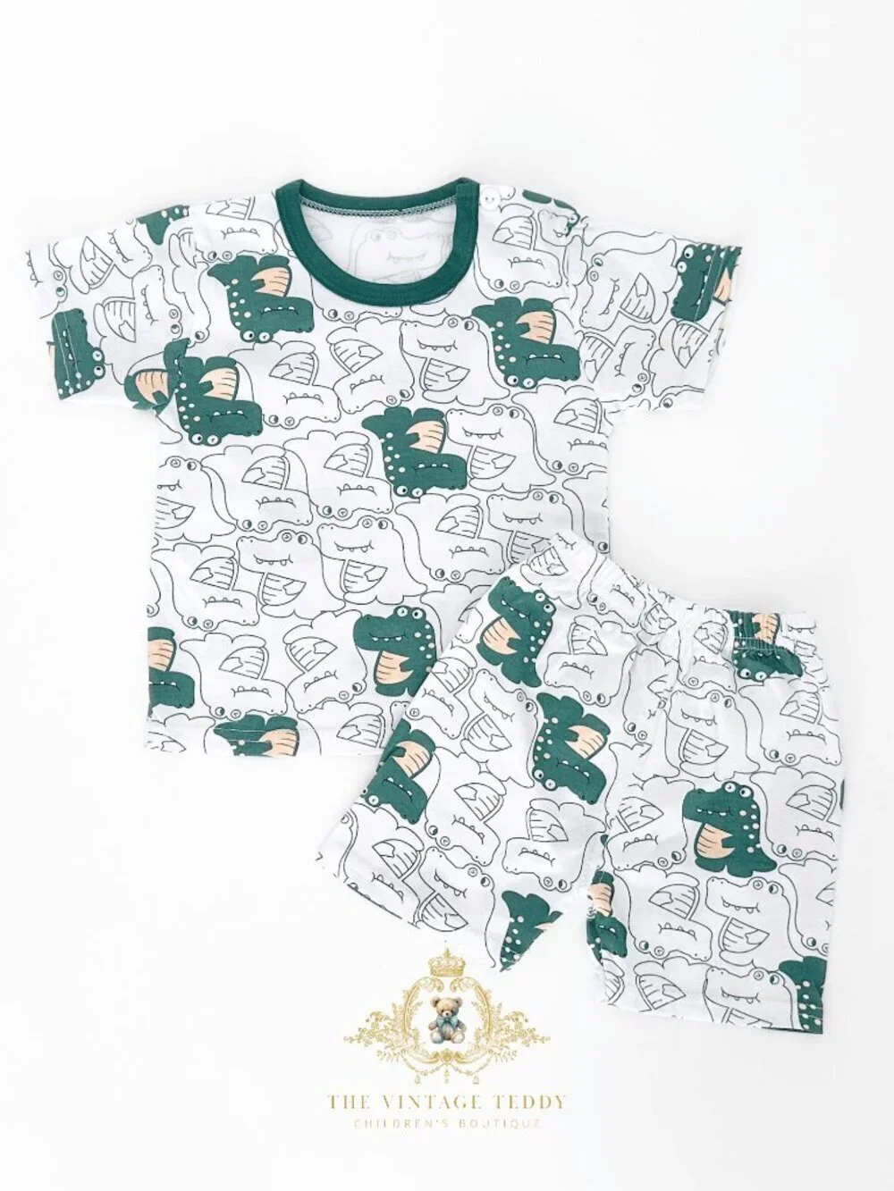 NWT Cute Boys Matching Set Kids T-shirt & Shorts 2-Piece Cotton Alligator 3T